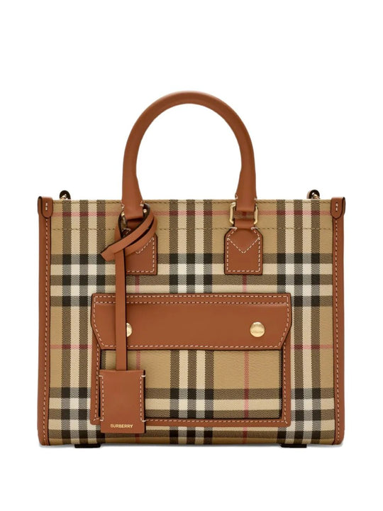Mini Freya Tote Bag In Burberry Check Coated Cotton Blend