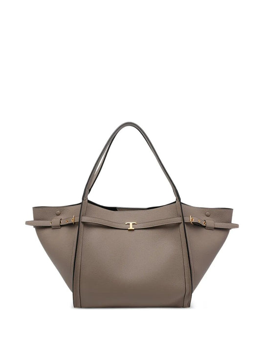 Medium Leather Shopping Bag With T Timeless Strap