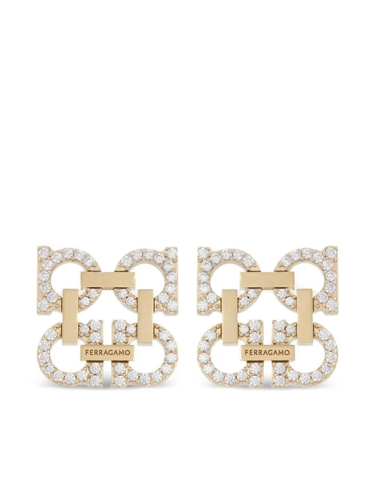 Crystal Embellished Four Gancini Clip On Earrings