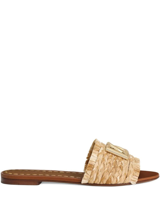 Rafia Braided Slipper With Fringes