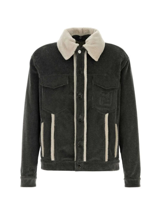 Faded Stonewash Treatment Corduroy Blouson With Sheepskin Trim Removable Collar