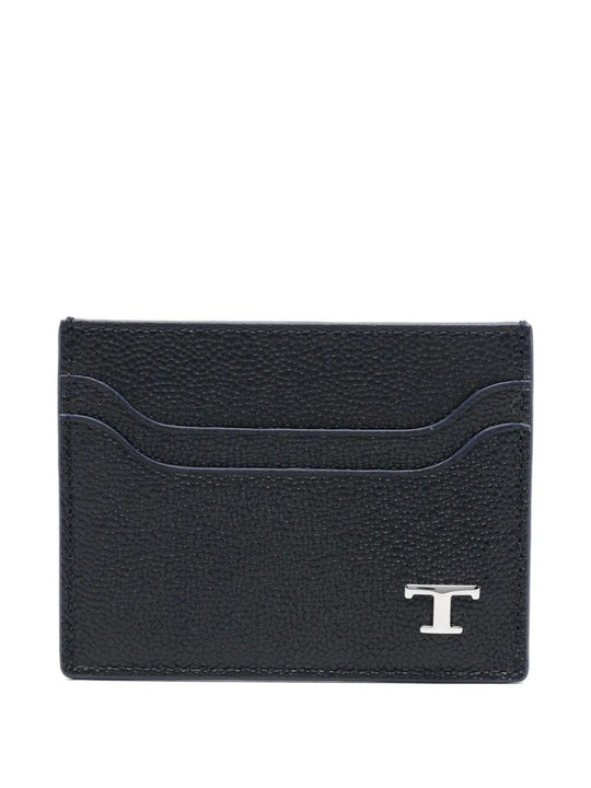 Grained Leather Cardholder With Metal T Timeless Logo