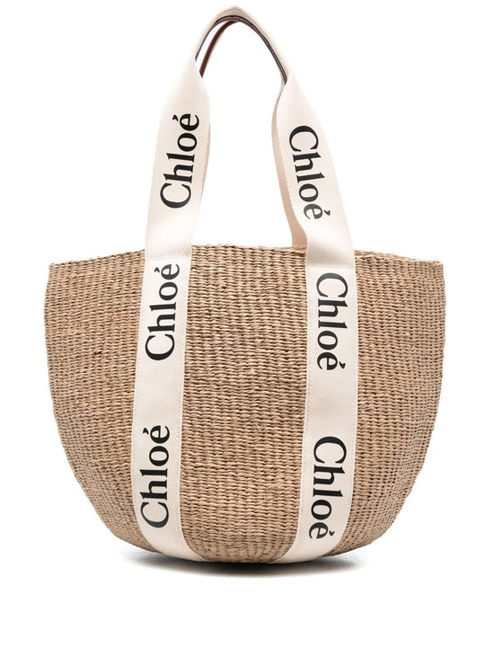Large Woody Basket Bag In Natural Fibers