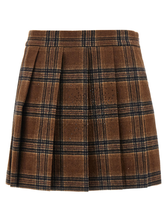 Pleated Tartan Skirt Skirts Brown