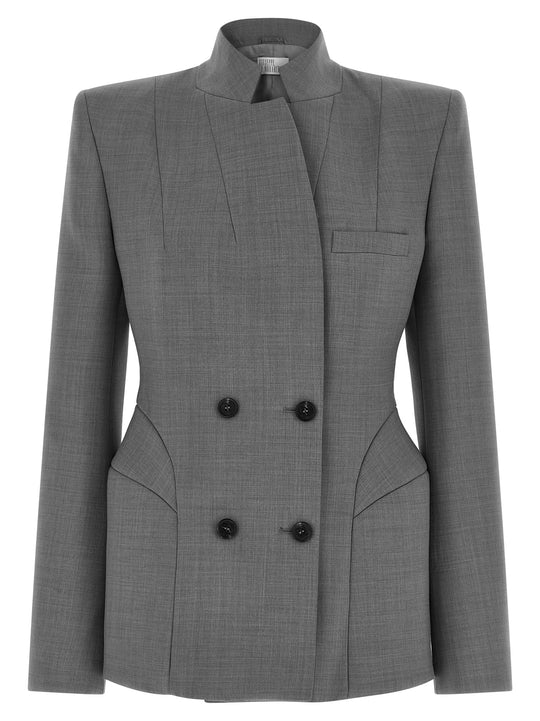 Double-Breasted Screwed Blazer Blazers Gray