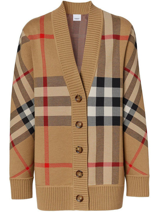 Check Wool Blend Cardigan