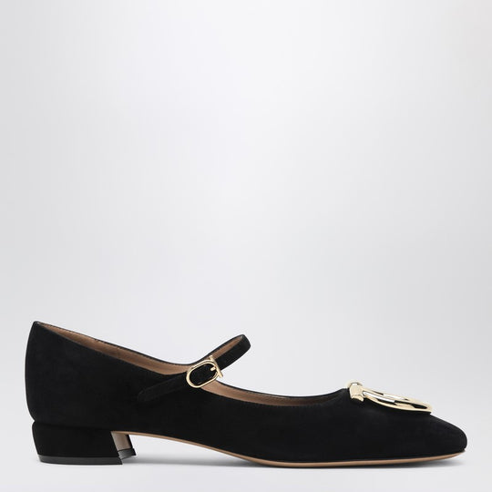 Black Gancini Heeled Ballerina In Suede