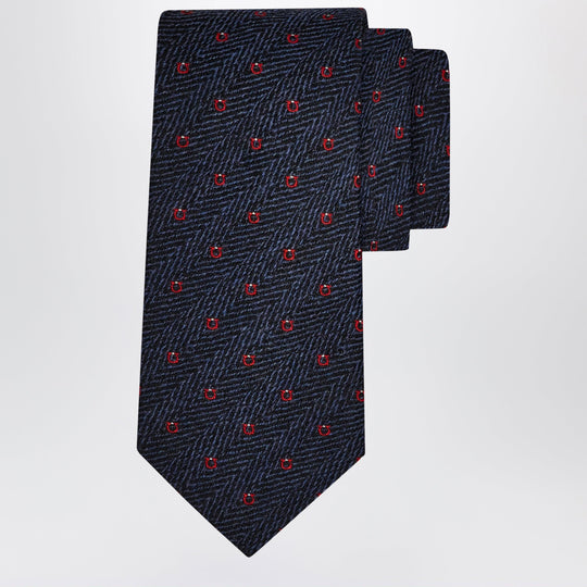 Navy Blue/Red Gancini Chevron Tie