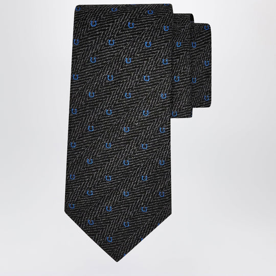 Grey/Light Blue Gancini Chevron Tie