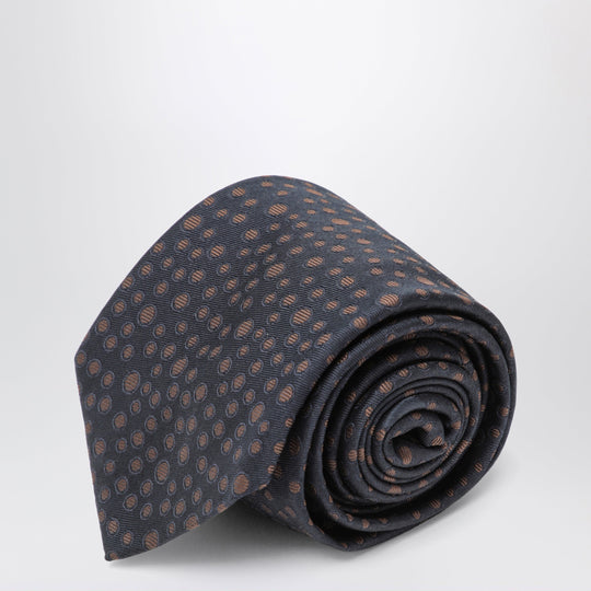 Marine/Brown Polka-Dot Silk Tie