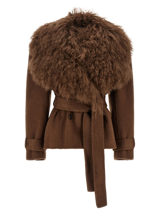 Shearling Neck Coat Coats And Trench Coats Brown