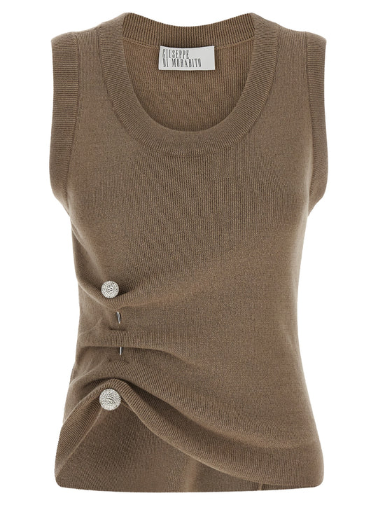 Jewel Brooch Top Tops Beige