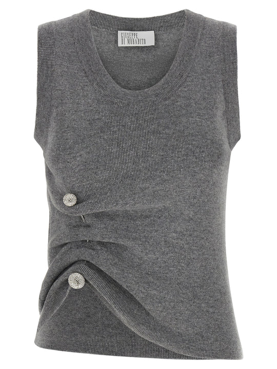 Jewel Brooch Top Tops Gray
