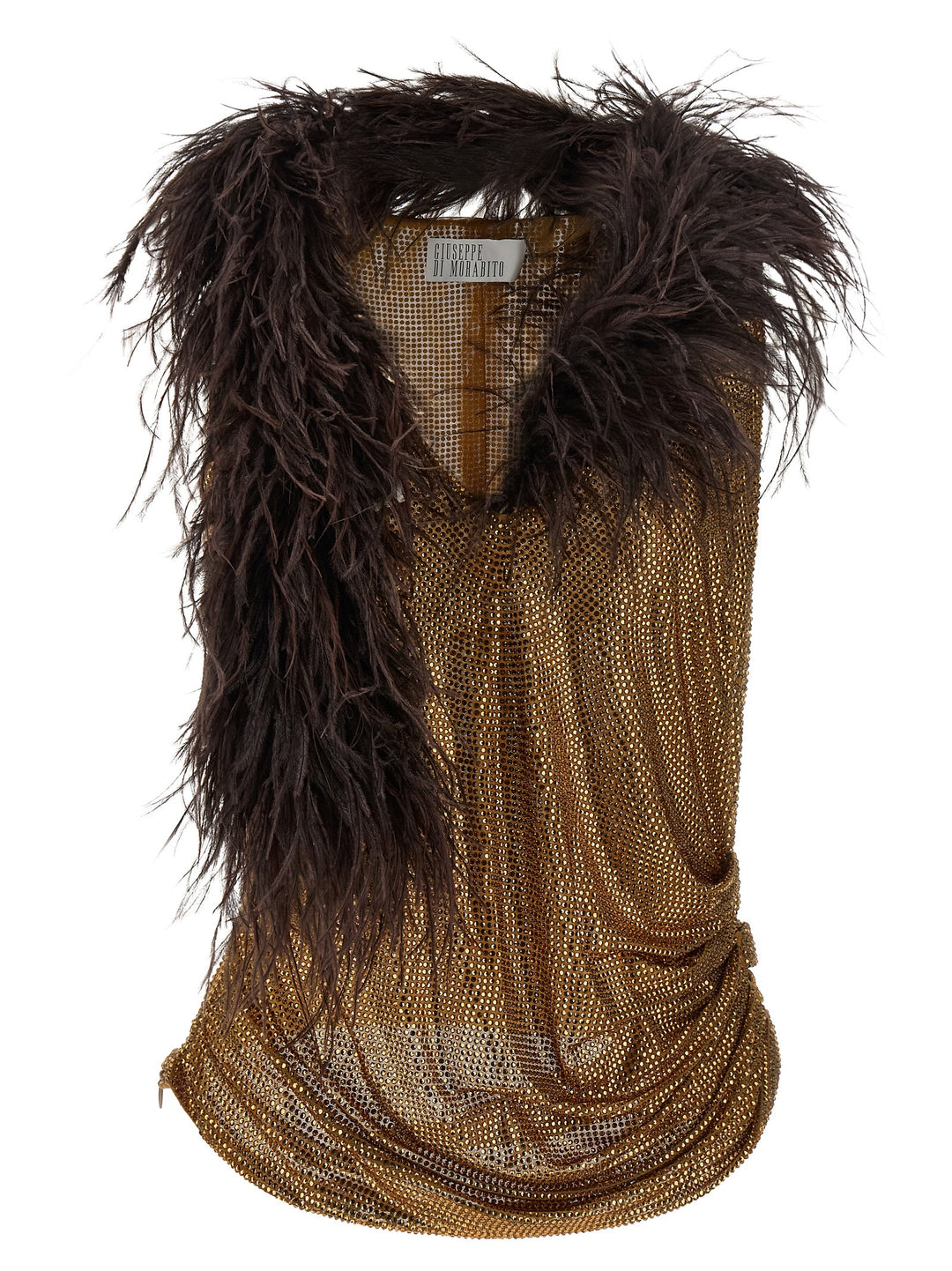 Giuseppe Di Morabito Mesh And Feather Top Tops - Gold | 67d9df13e9689de1cb6851fb91382ad6de57cb60