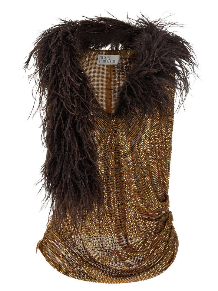 Giuseppe Di Morabito Mesh And Feather Top Tops - Gold | 67d9df13e9689de1cb6851fb91382ad6de57cb60