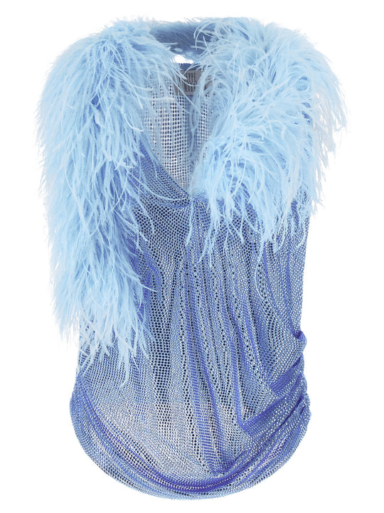 Mesh And Feather Top Tops Light Blue