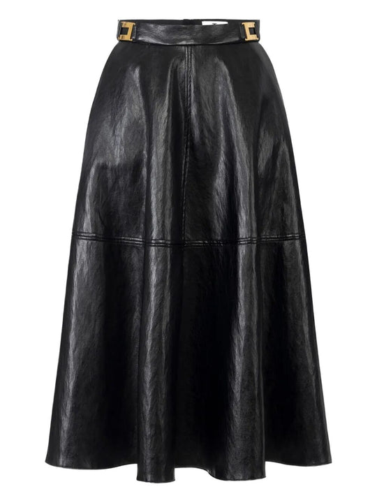 Crackled Leather-Effect Skirt With Logo Details
