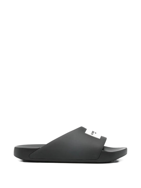 Label Slide Flat Mules In Rubber