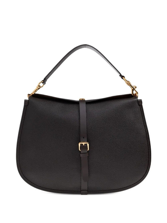 Buckle-Fastening Extra-Large Leather Shoulder Bag