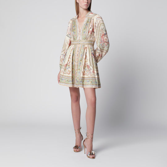 Roselight Mini Dress In Sage Floral Linen