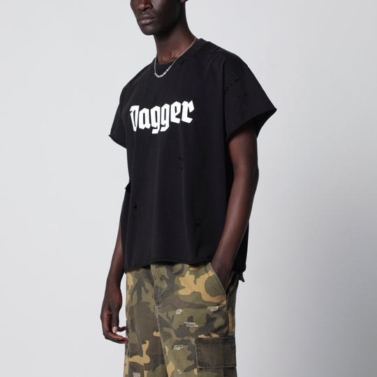 Black Cotton Distressed T-Shirt