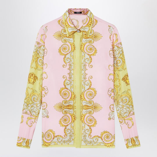 Printed Silk Twill Shirt In Yellow/Pink