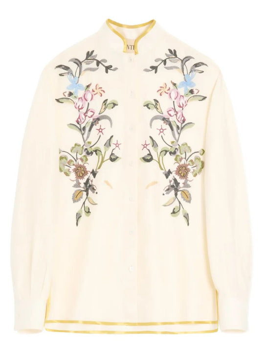 Floral Thread Embroidery Linen Shirt
