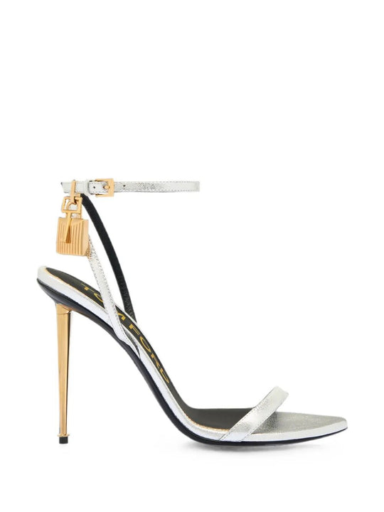 Nude-Effect Pointed-Toe Sandal With Padlock In Laminated Nappa Leather