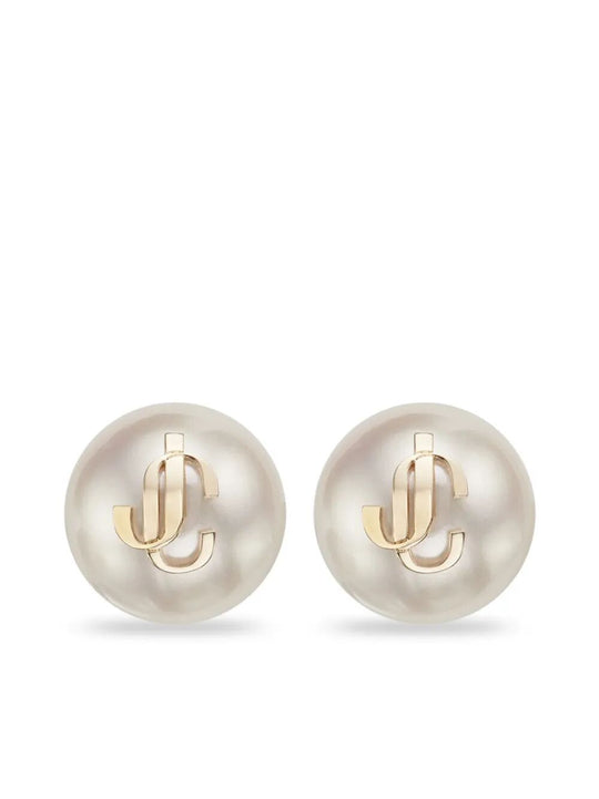Gold-Finish Metal Jc Pearl Stud Earrings