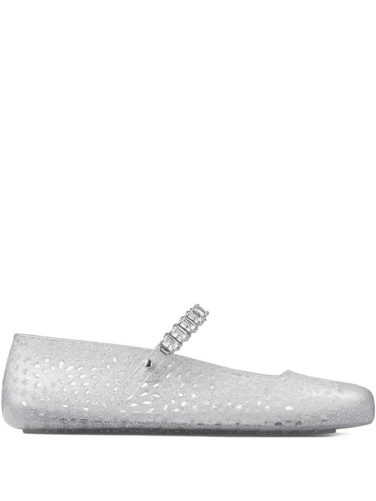 Clear Jelly Ballerina Flats With Crystal Embellishment