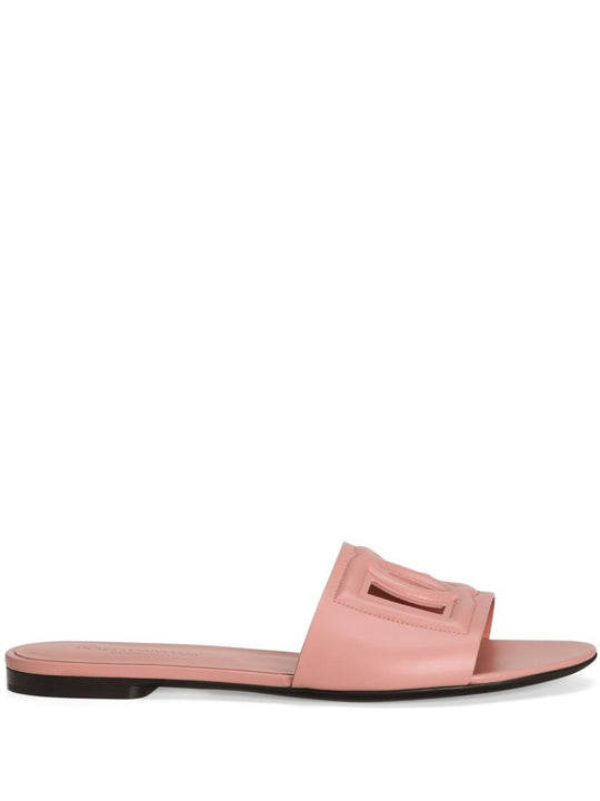 Dg Millennials Logo Leather Flat Slides