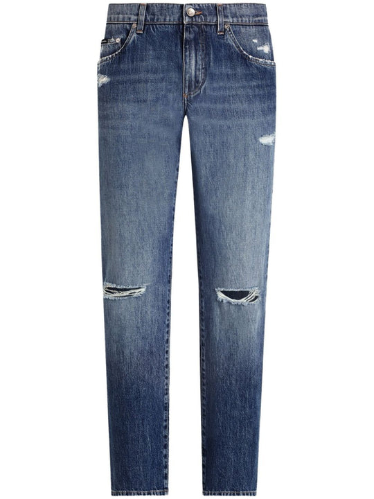 Classic Cotton Jeans With Tag With Abrasions