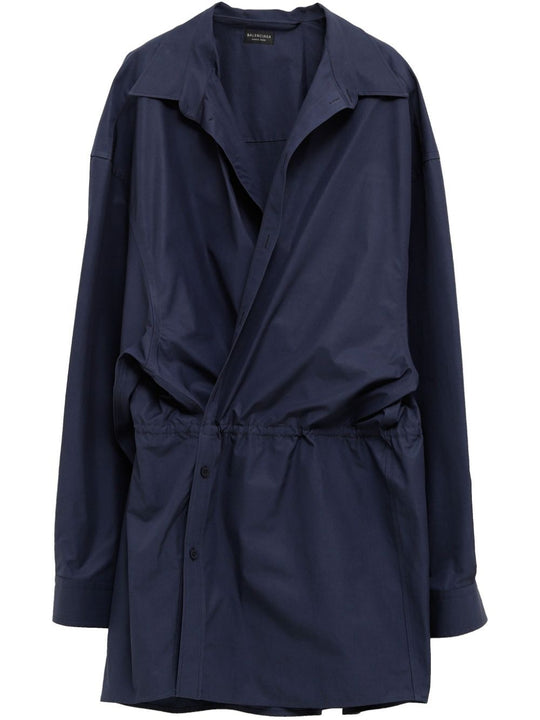 Elasticated Waistband Cotton Shirt Mini Dress