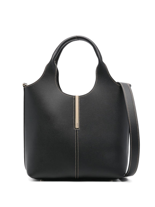 Leather Mini Tote Bag With Branded Metal Bar Accessory
