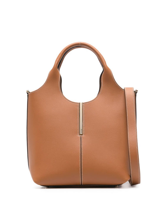 Leather Mini Tote Bag With Branded Metal Bar Accessory