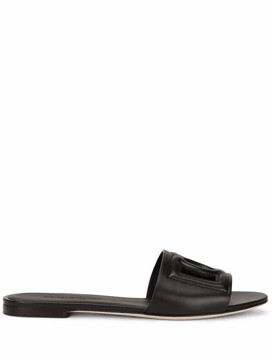 Dg Millennials Logo Leather Flat Slides