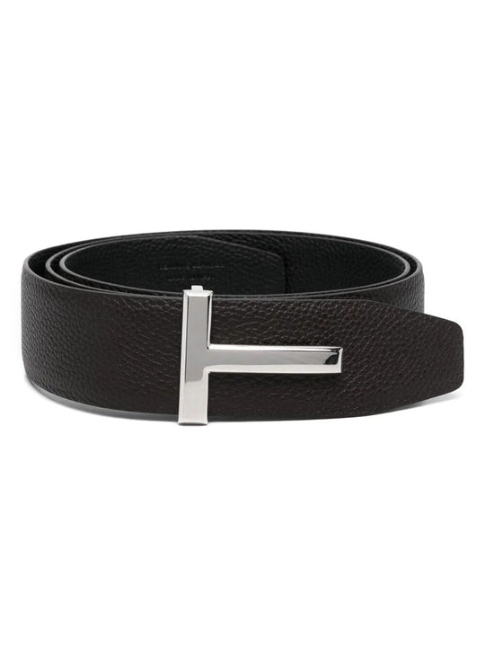 Grained Leather T Icon Reversible Belt