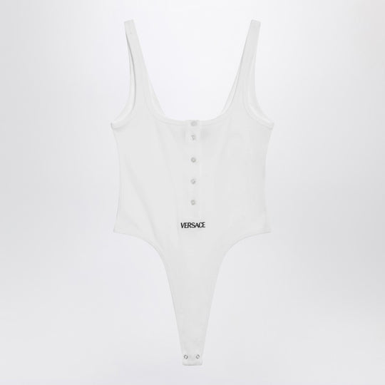White High-Cut Bodysuit With Embroidered Logo