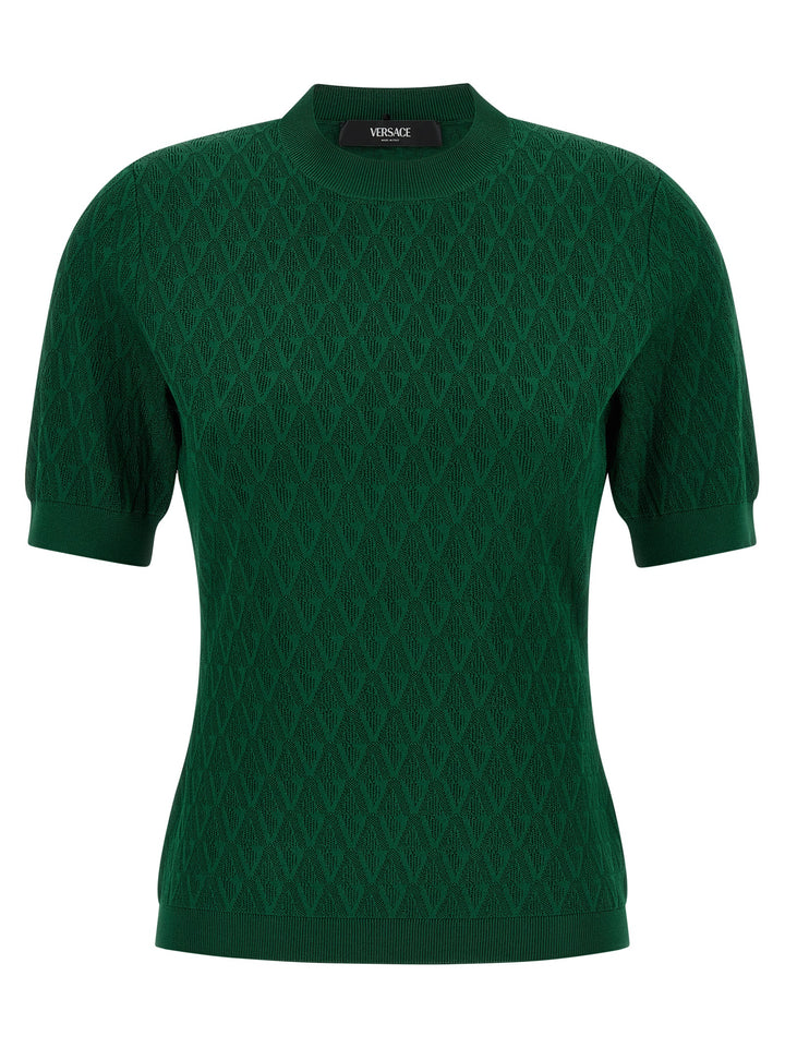 Versace V-Pattern T-shirt - Green | 5e40fc57551f61fef240eea7356c272213455268