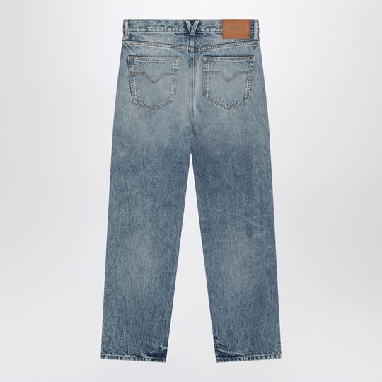 Blue Washed-Effect Jeans With Small Studs