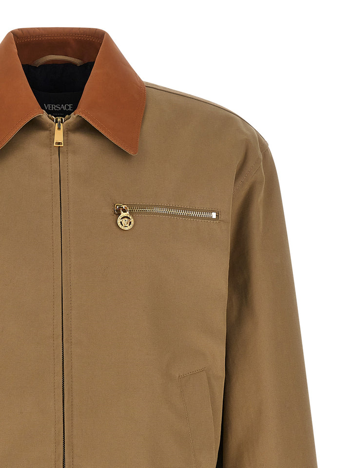 Versace Canvas Jacket Puffer Jackets - Beige | 9992f68fef7de1545dc027d2d65ed92c45e2eafb
