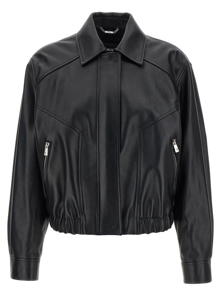 Versace Leather Blouson Puffer Jackets - Black | 8c1f6ad9e8fc38fa5217e0e9140ff7d90f49d07c