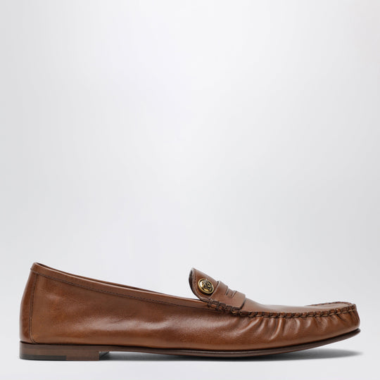 Brown Guanto Loafers In Calf Leather