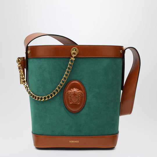 Small Pivot Bucket Bag In Green Suede