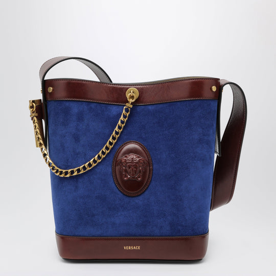 Small Pivot Bucket Bag In Suede And Leather Blue