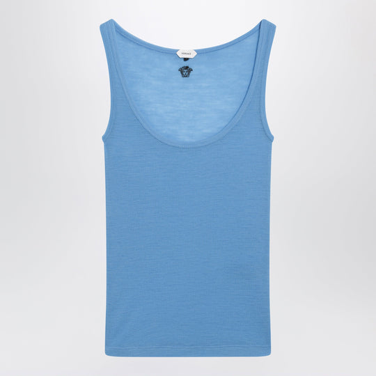 Blue Wool Tank Top With Logo Embroidery