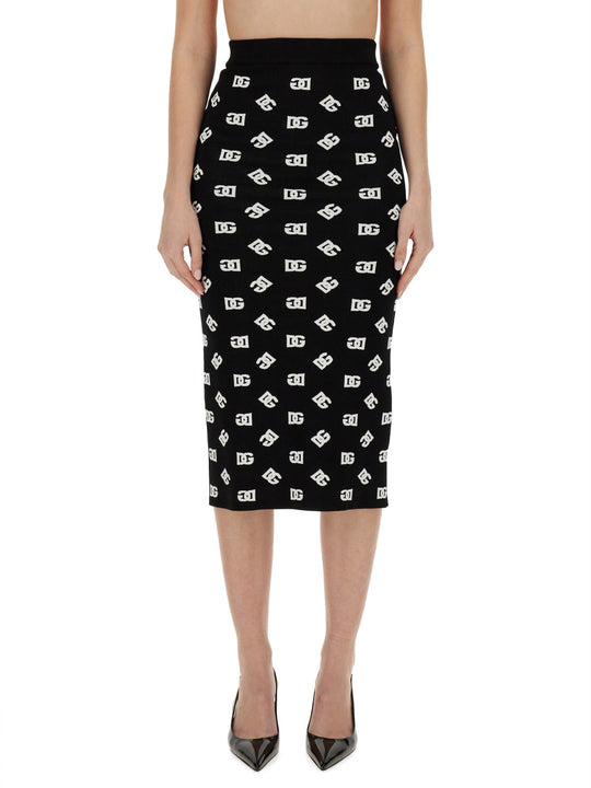 Viscose Logo Jacquard Pencil Skirt