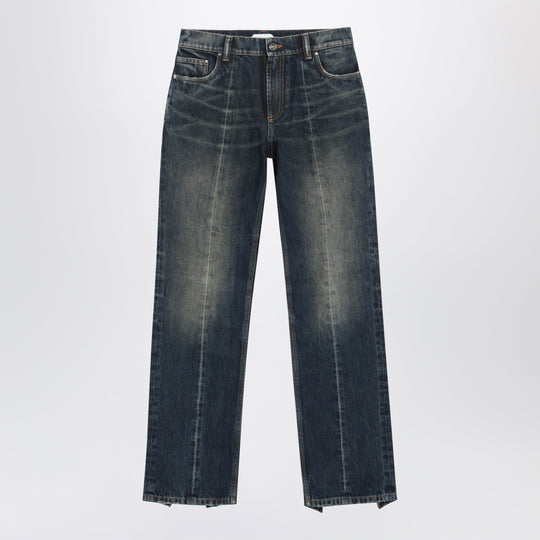 Washed Regular-Fit Cotton Jeans In Dark Blue Denim