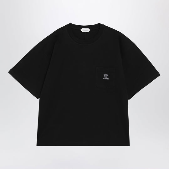 Black Cotton Jersey T-Shirt With Medusa Embroidery