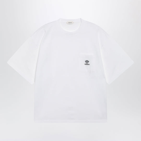 White Cotton Jersey T-Shirt With Medusa Embroidery